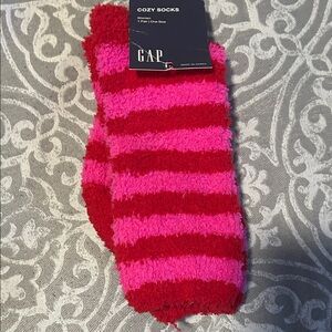 GAP Fuzzy Red and Pink Striped Socks